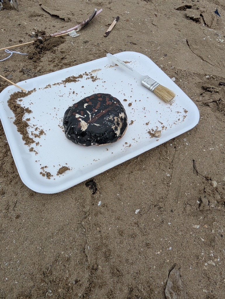 A completely uncovered object found in the sand