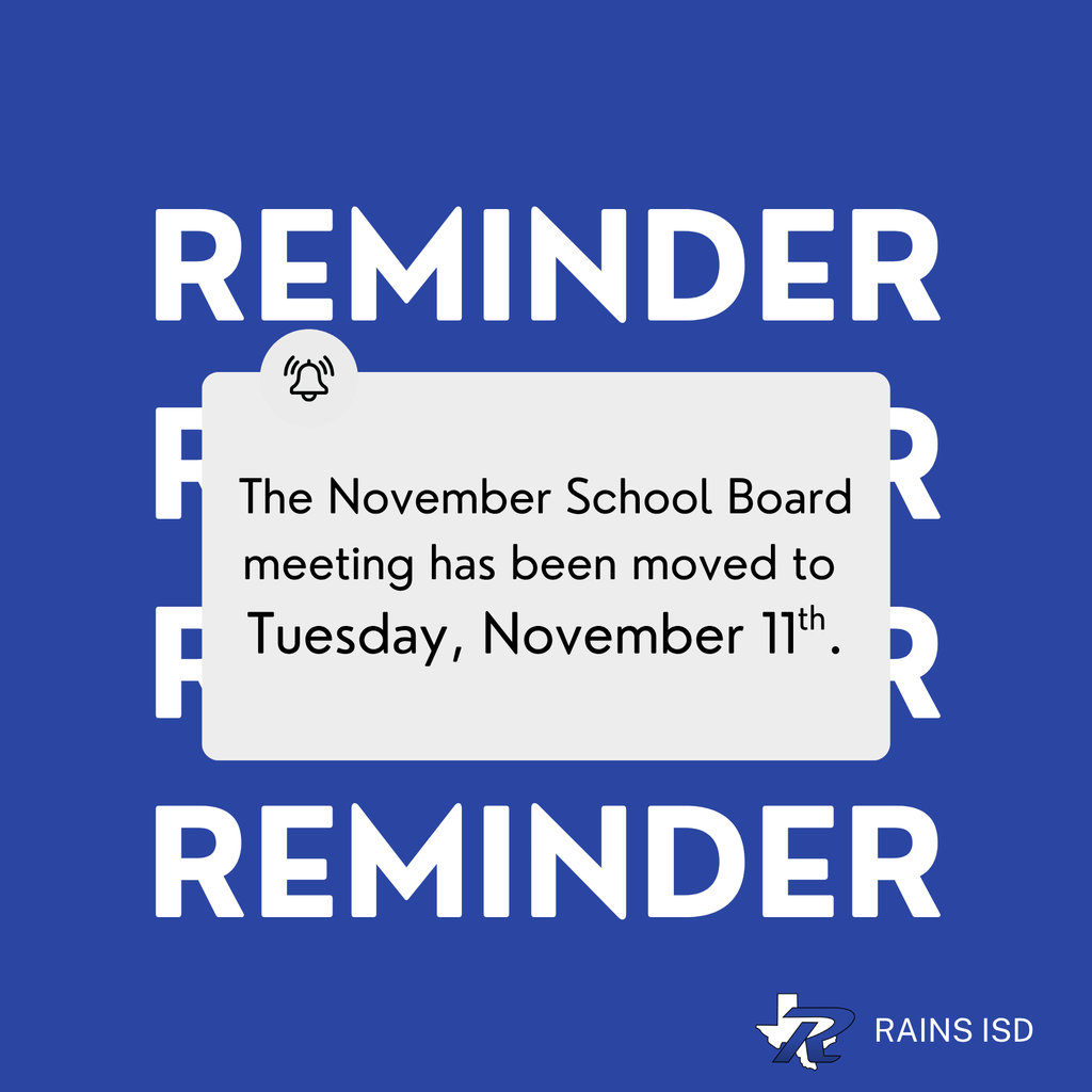 Reminder alert graphic stating that the school board meeting has been moved to Tuesday- November 11th