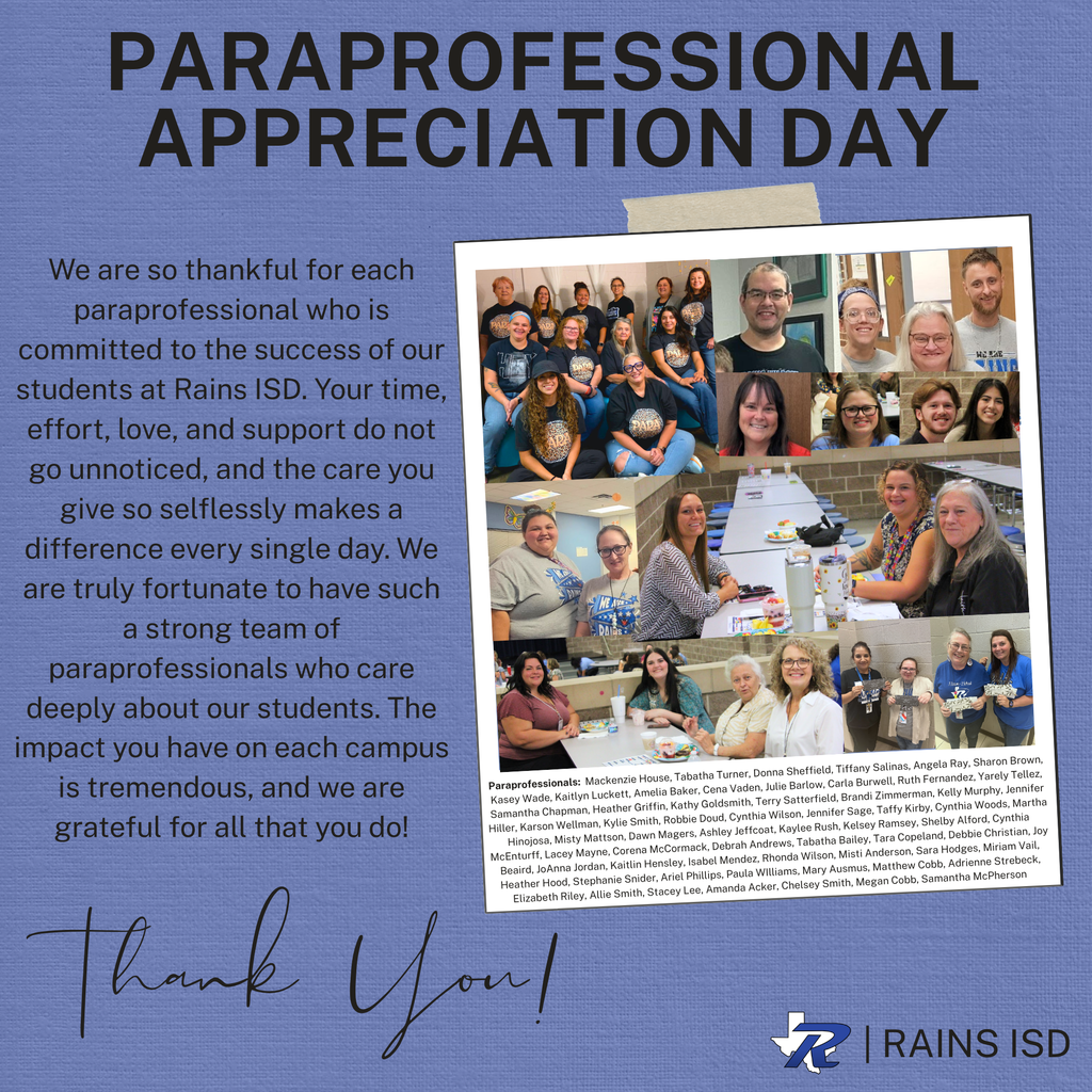 Paraprofessional Appreciation Graphic with a collage of pictures of paraprofessionals with their names listed. 