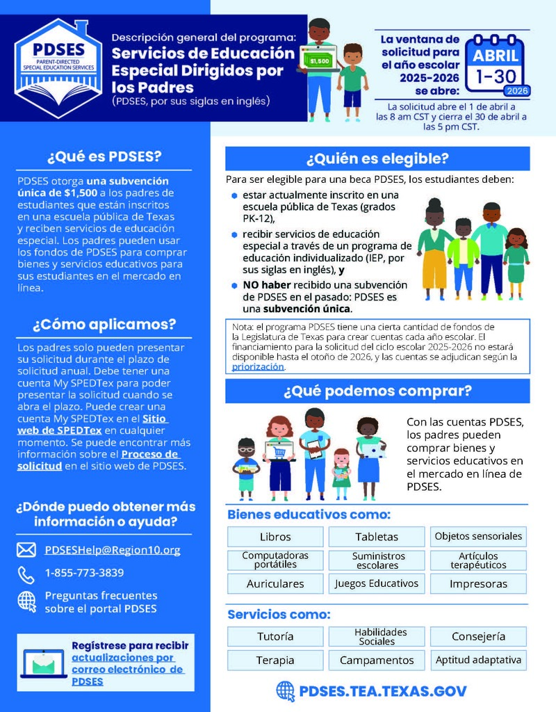 PDES Parent directed special education services program overview and flyer information- SPANISH