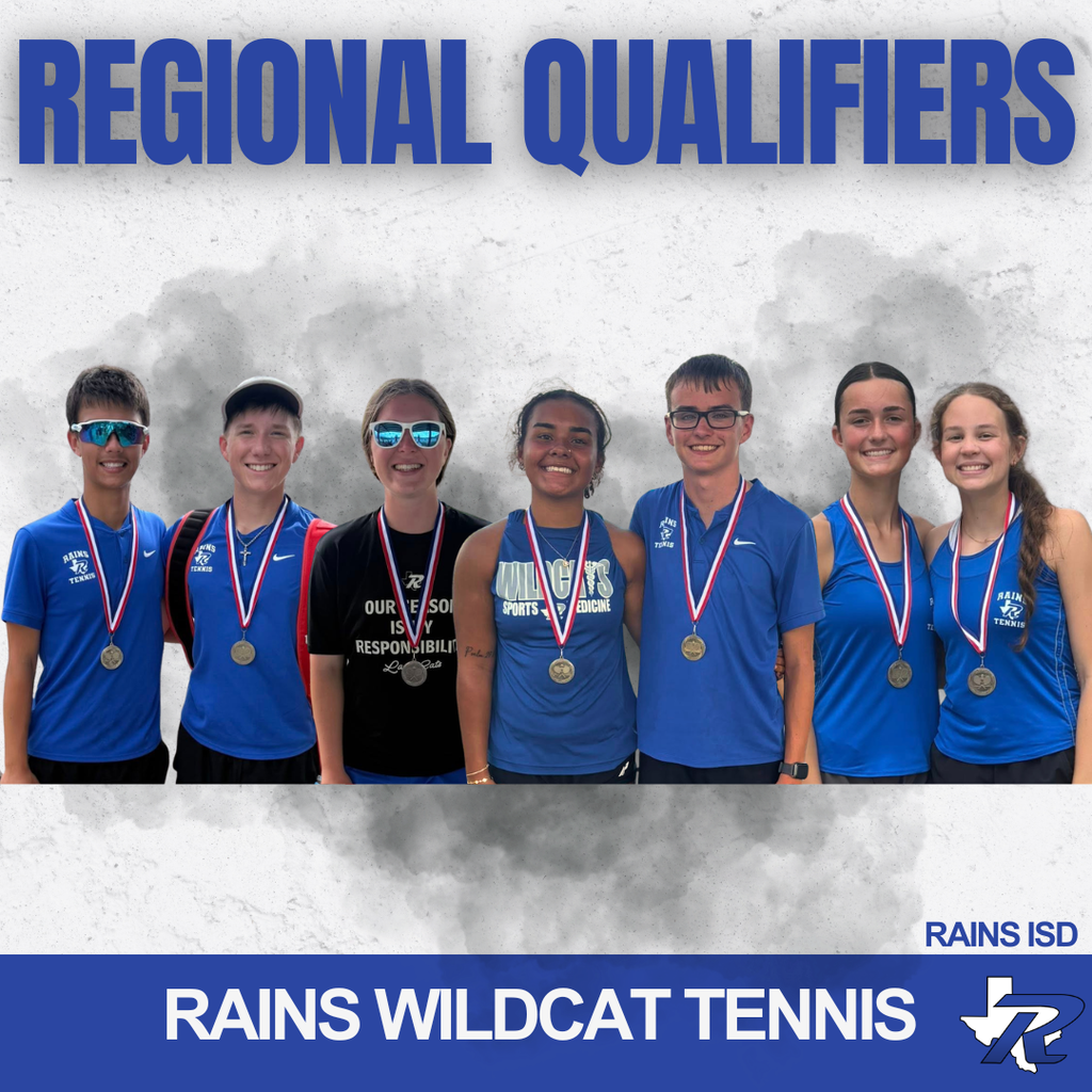 Regional Qualifiers Rains Wildcat Tennis team, pictures of the team with medals 