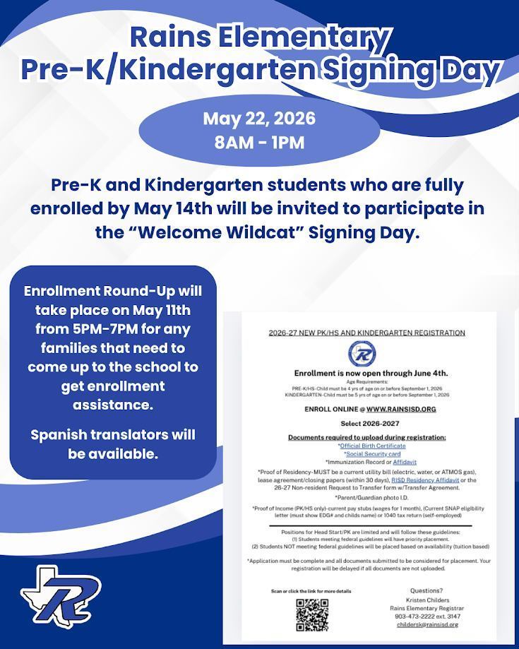 PreK, Headstart, and Kindergarten enrollment for new students flyer and information graphic. Enrollment is open until June 4th
