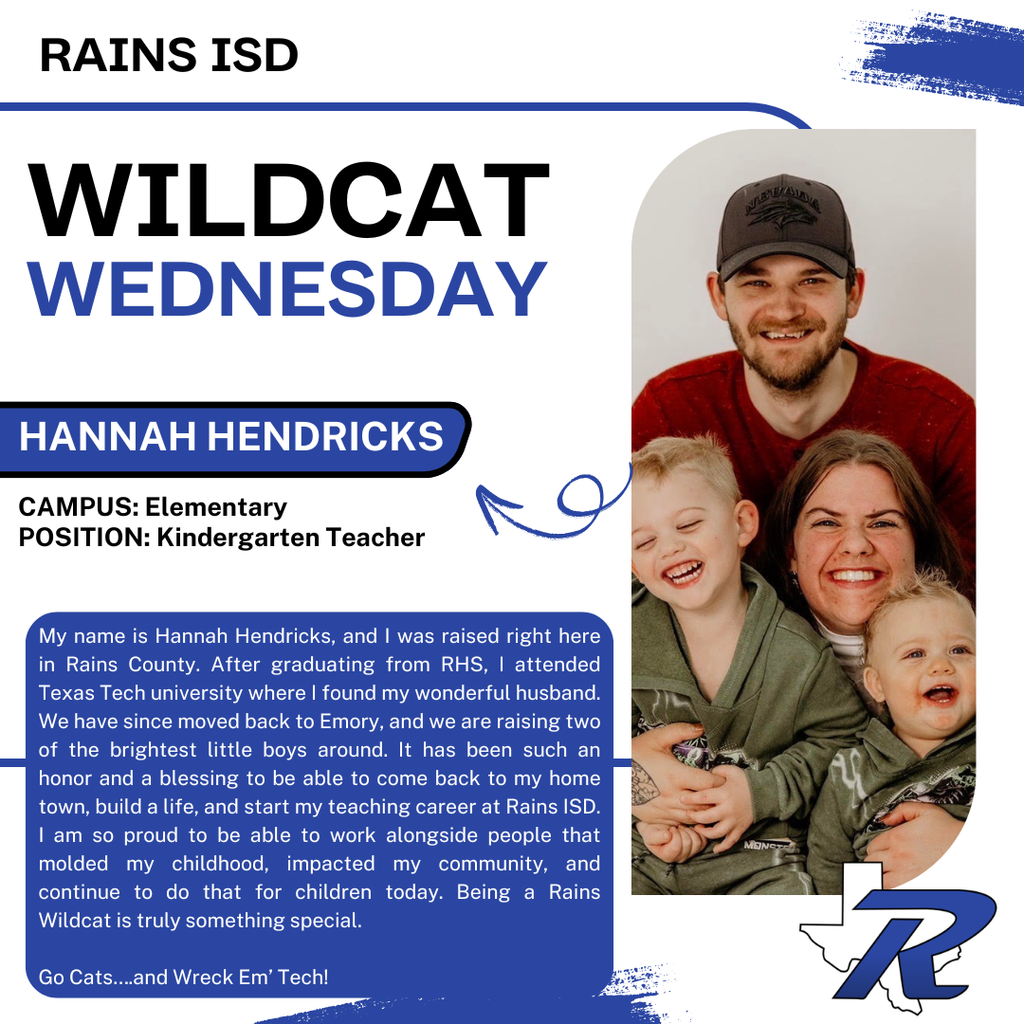 Wildcat Wednesday Social Media Feature- Elementary Kindergarten Teacher, Hannah Hendricks 