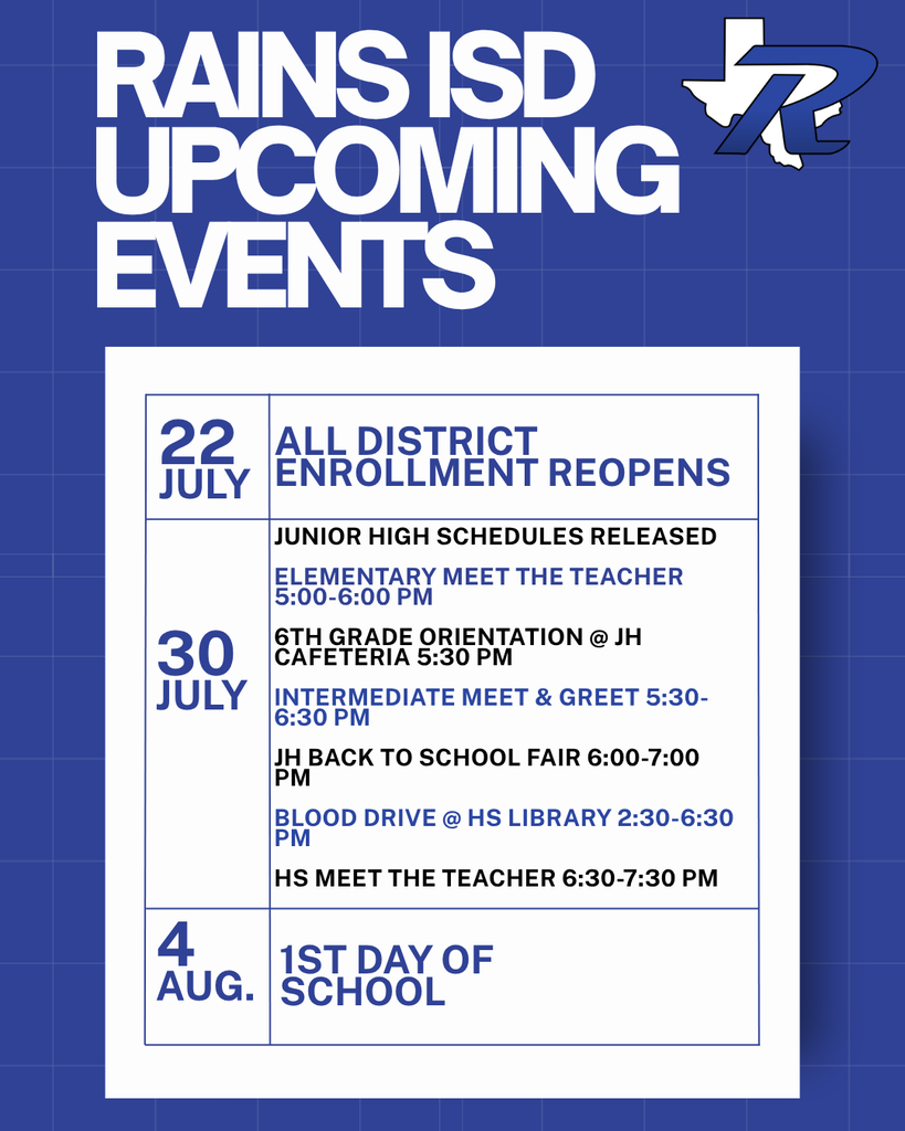 Rains ISD Upcoming Events