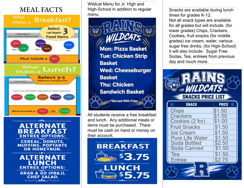 Rains ISD Food Service pamphlet