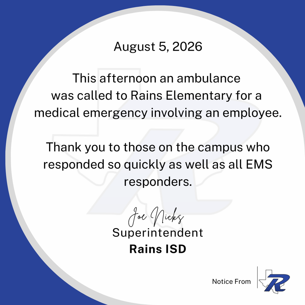 RISD Notice-ambulance was called to the Elementary for a medical emergency involving an employee.