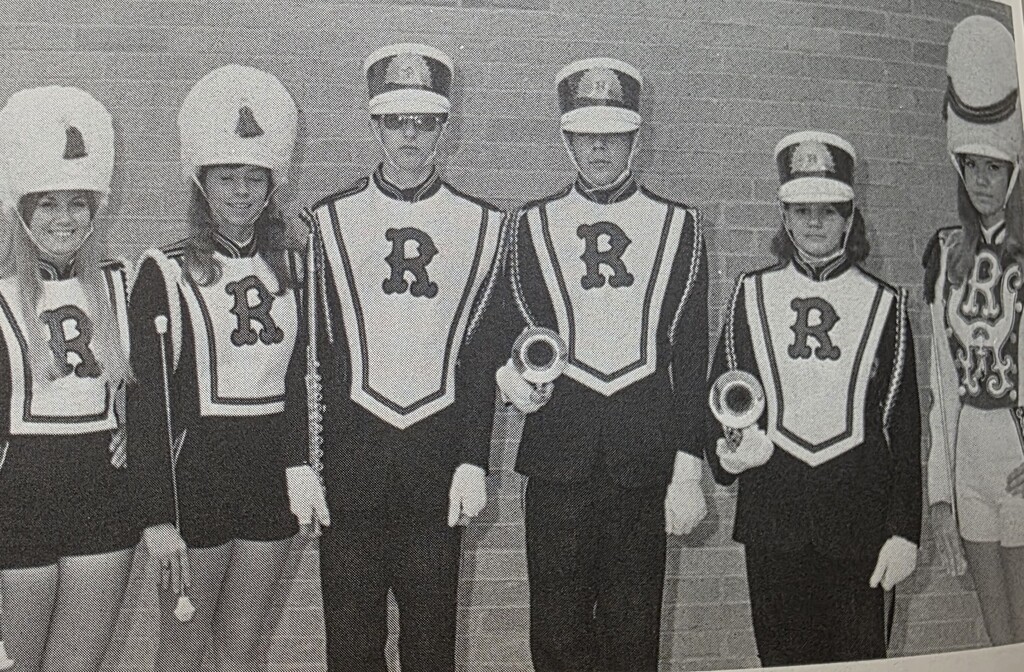Old pictures of Rains ISD Band, Cheer, and Drill Team. Celebrating the spirit of tradition and wildcat pride for Homecoming Week.