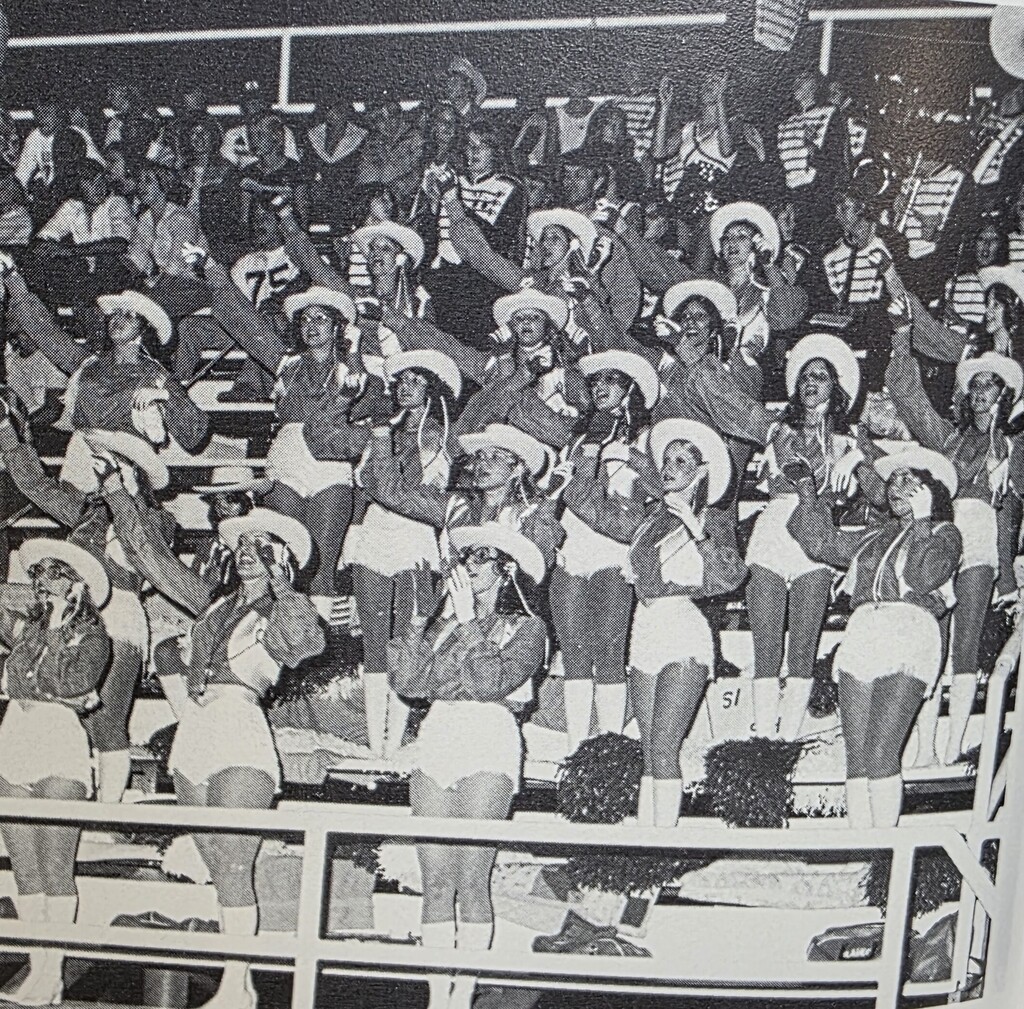 Old pictures of Rains ISD Band, Cheer, and Drill Team. Celebrating the spirit of tradition and wildcat pride for Homecoming Week.