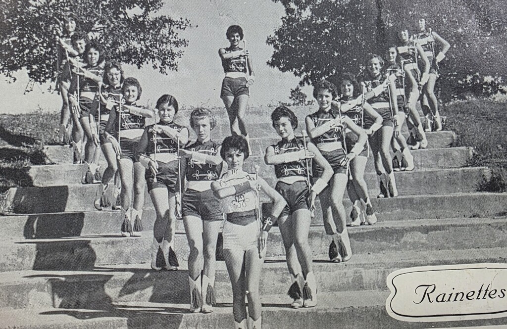 Old pictures of Rains ISD Band, Cheer, and Drill Team. Celebrating the spirit of tradition and wildcat pride for Homecoming Week.