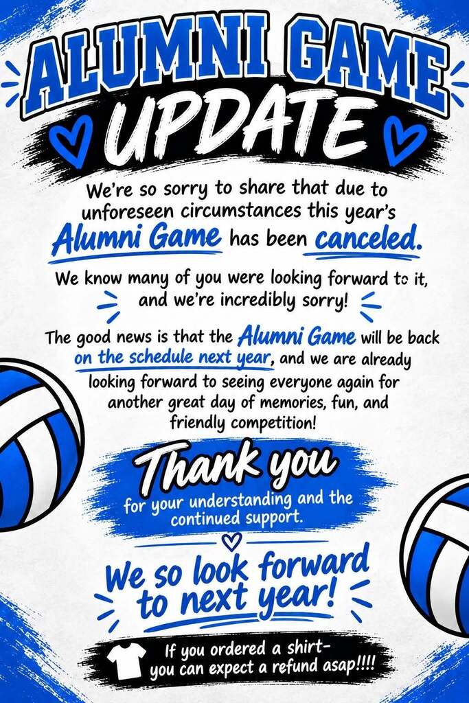 Alumni Game for volleyball has been canceled