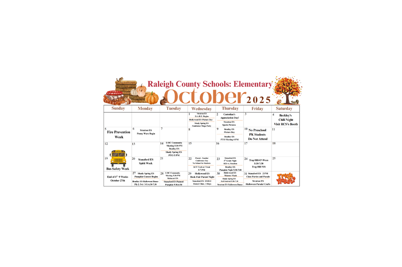 October Activities Calendar