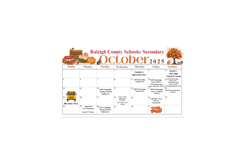 October Activities Calendar