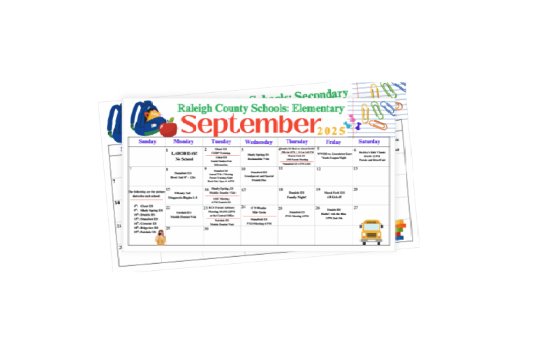 September 2025 School Activities Calendars