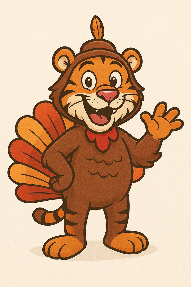 cartoon tiger in turkey outfit