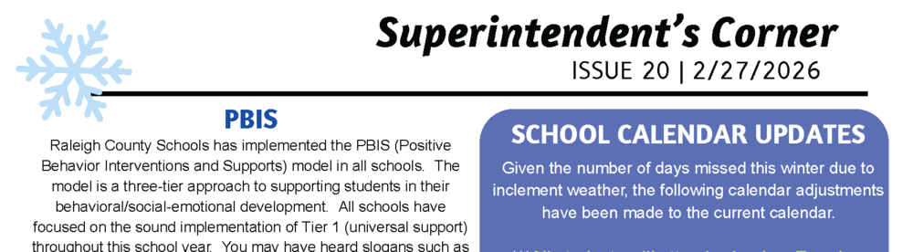 Superintendent's Corner, Issue 20, February 27, 2026 Newsletter