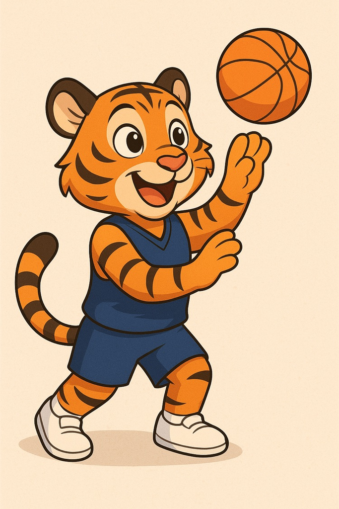 cartoon tiger shooting basketball