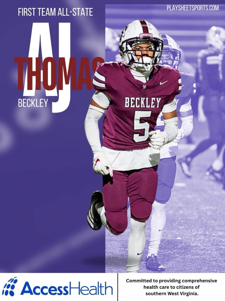 Beckley defensive back AJ Thomas is a first team all-stater for the second consecutive season!