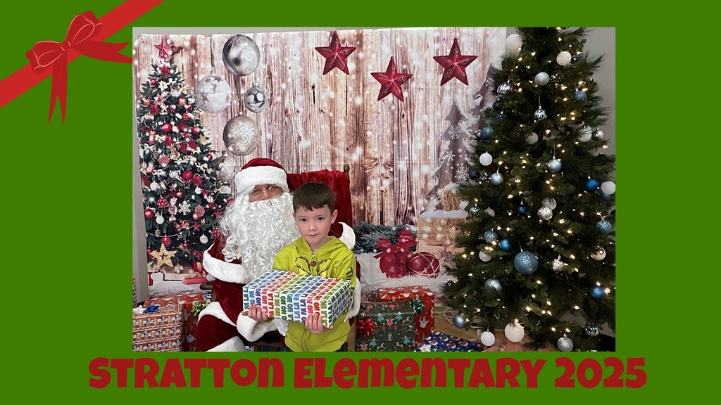 Stratton Elementary Christmas Party 2025 Picture of Student and Santa