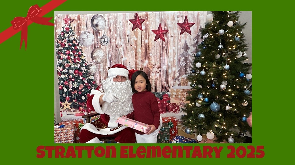Stratton Elementary Christmas Party 2025 Picture of Student and Santa