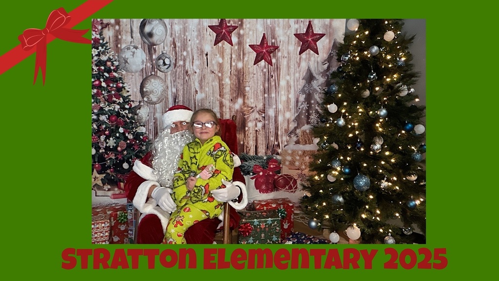 Stratton Elementary Christmas Party 2025 Picture of Student and Santa