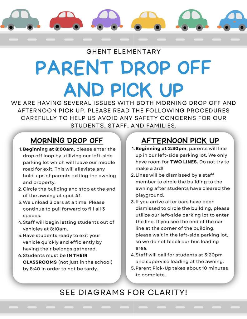 Flyer explaining the morning and afternoon traffic patterns at GES