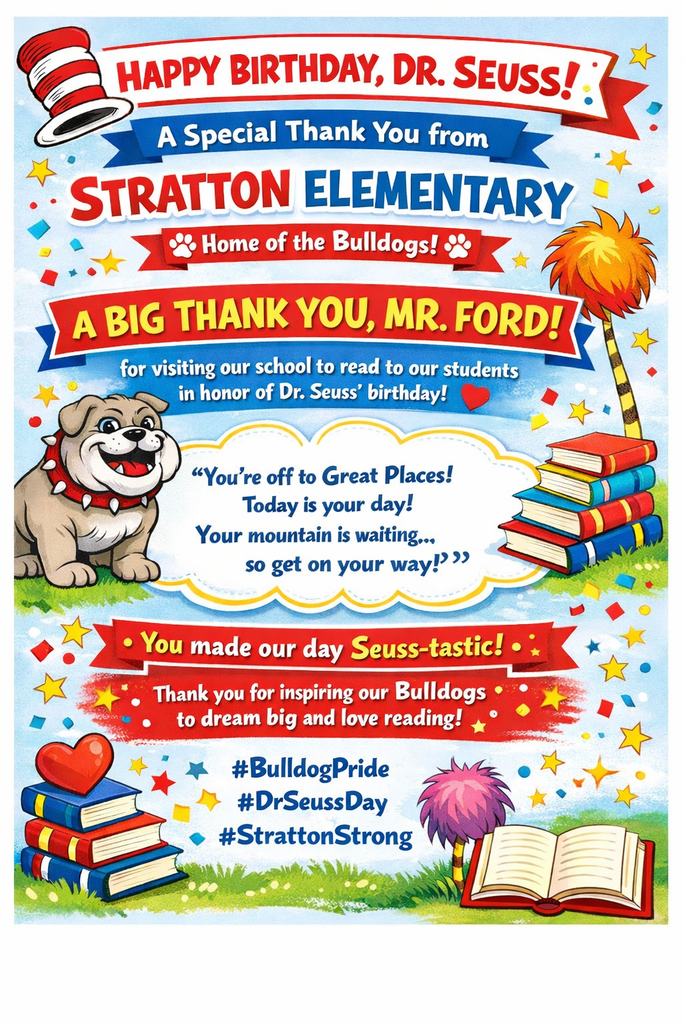 Dr. Seuss Read Aloud at Stratton Elementary School by Mr. Ford on March 2nd
