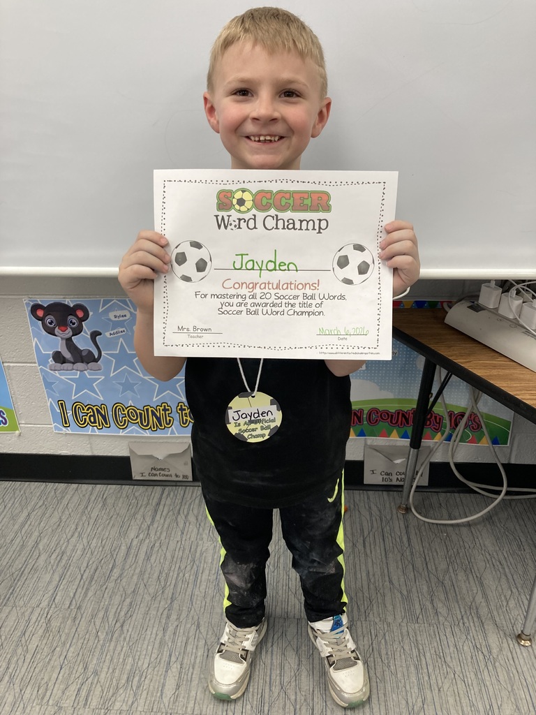 Jayden read all of his soccer ball words and received a certificate. 