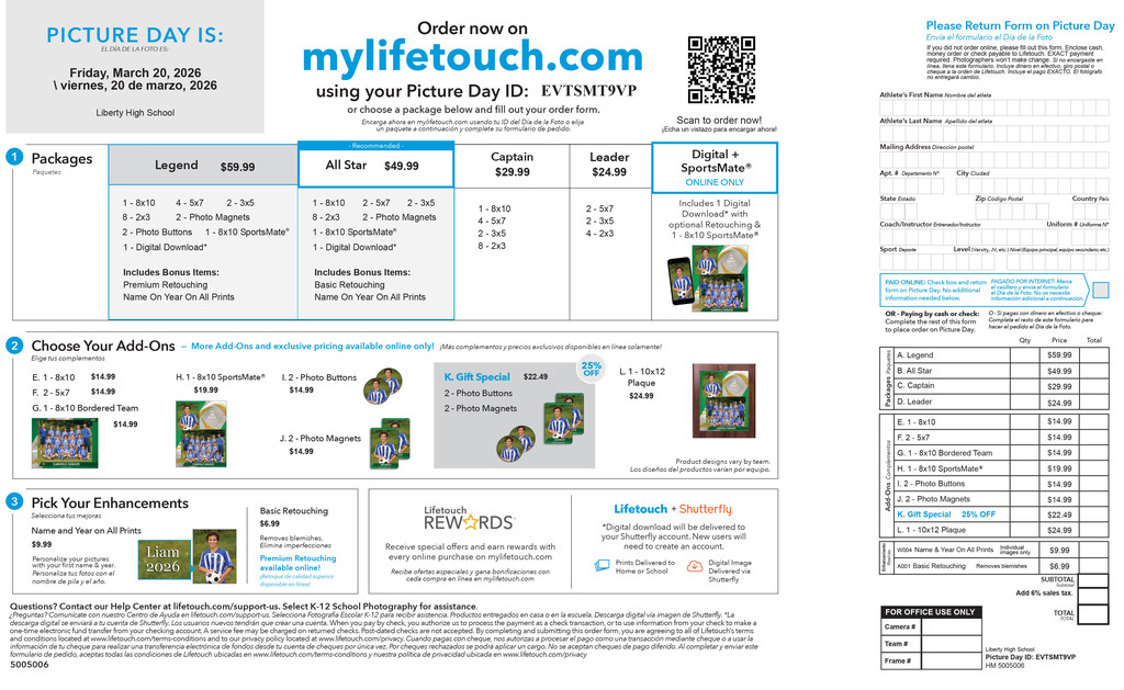 Spring Sports Picture Day Order Form 2