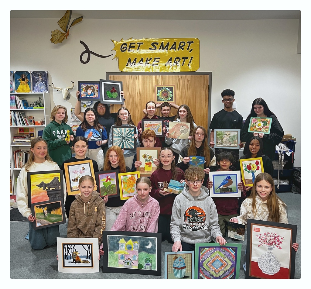 Group photo of our Roadrunner Artists who will have their art displayed at the Beckley Art Center. Students are holding their artwork.