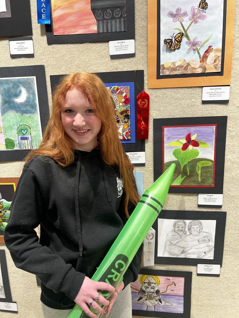 Photos of Youth Art Month Show entries and students