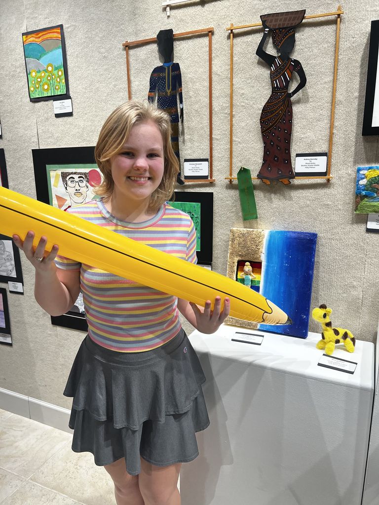 Photos of Youth Art Month Show entries and students