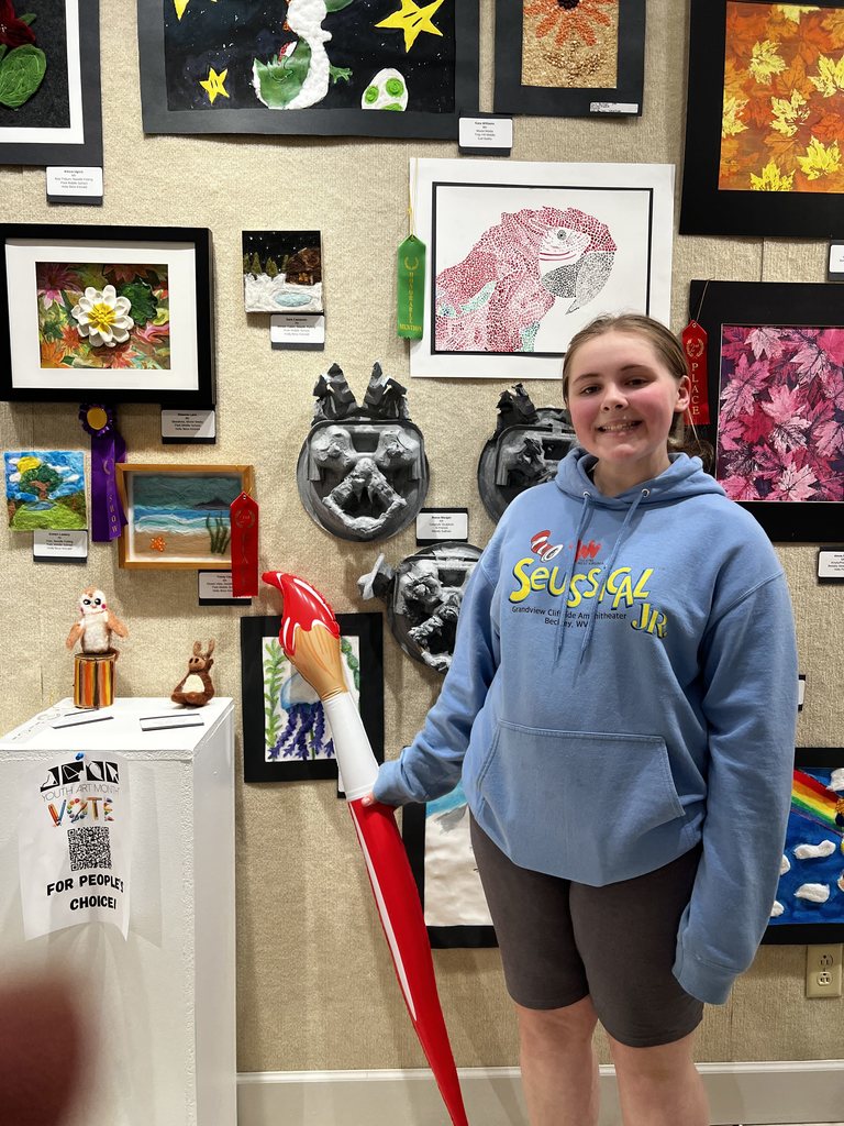 Photos of Youth Art Month Show entries and students