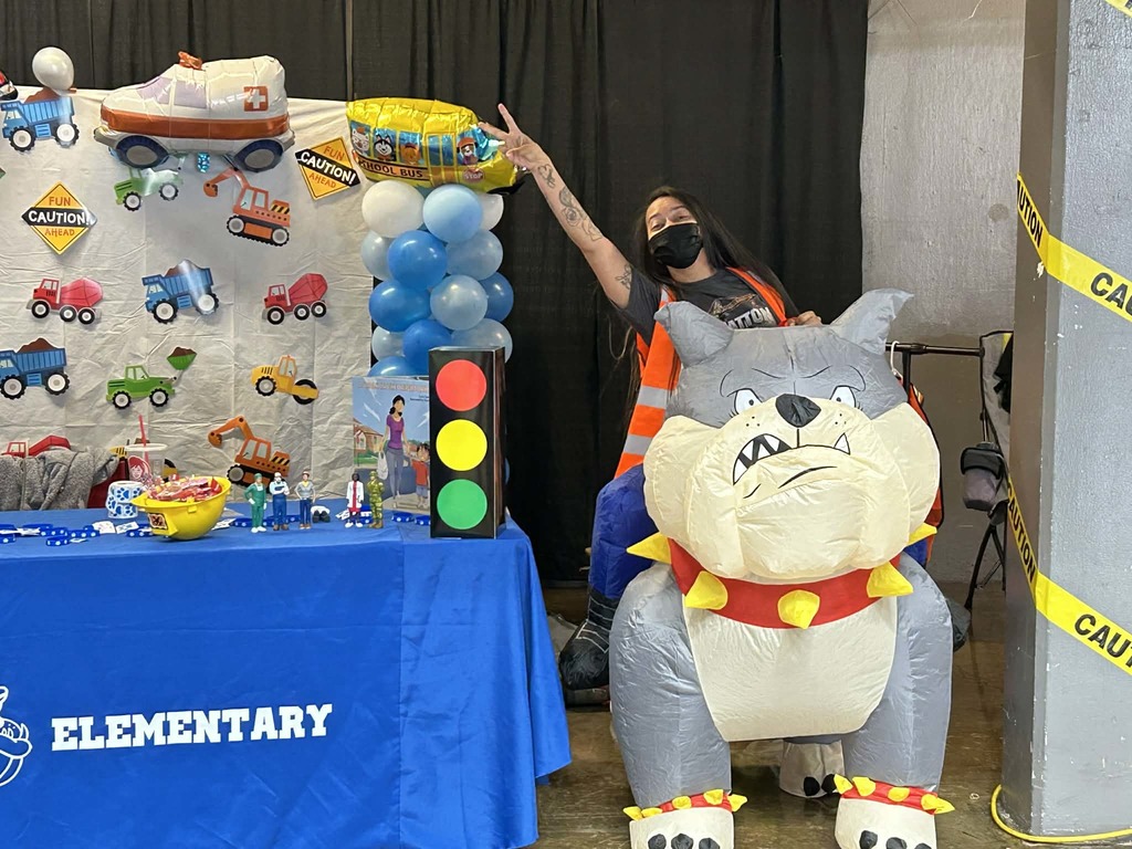 Teacher's Aide in Bulldog Costume at Pre-K Expo