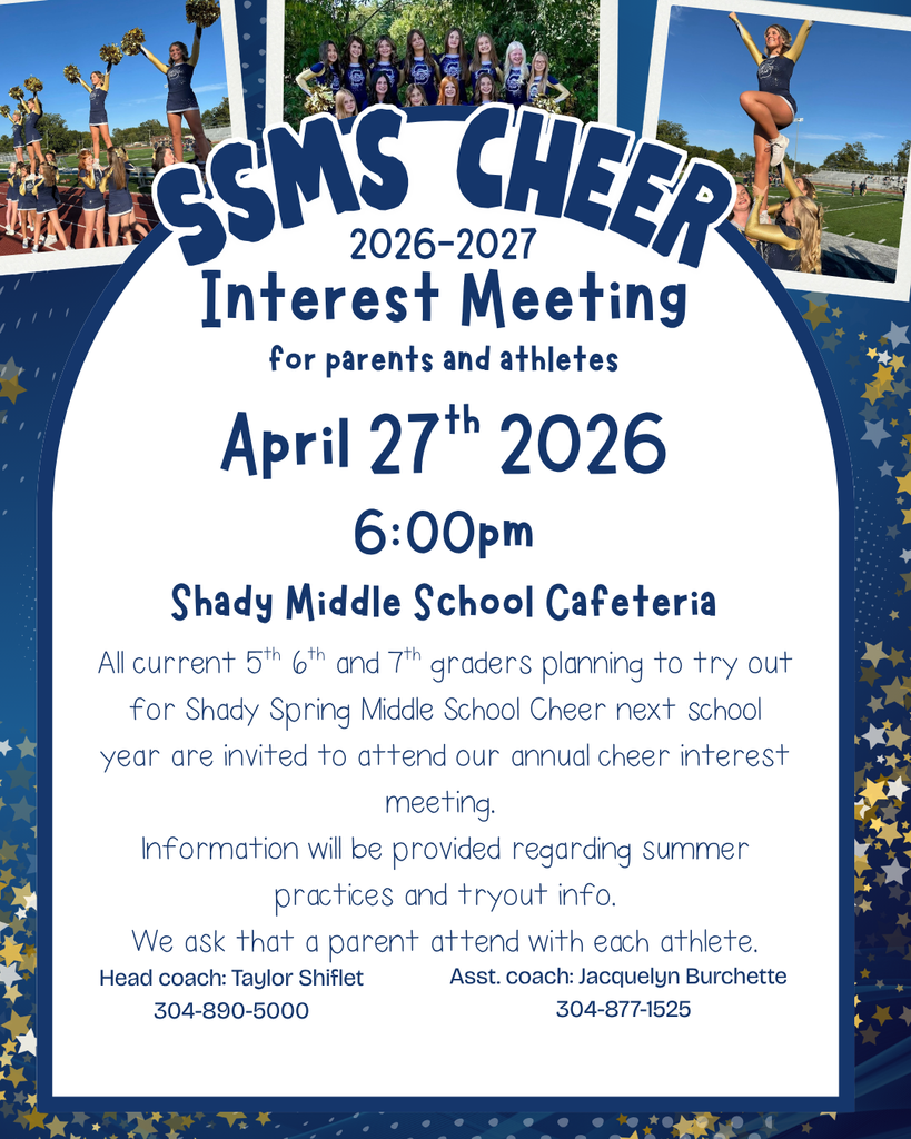 SSMS Cheerleading Interest Meeting flyer. Meeting is April 27 at the SSMS cafeteria