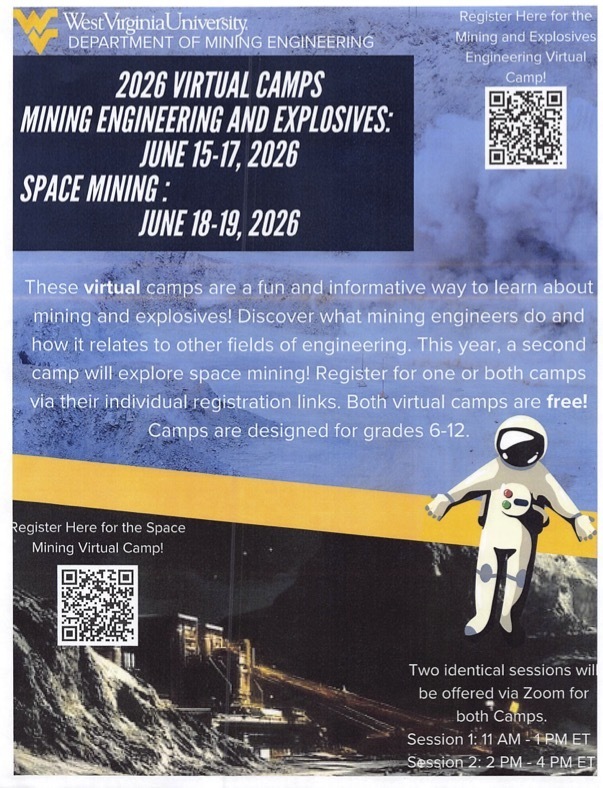 2026 Virtual Mining Engineering and Explosives camp June 15 -19, 2026