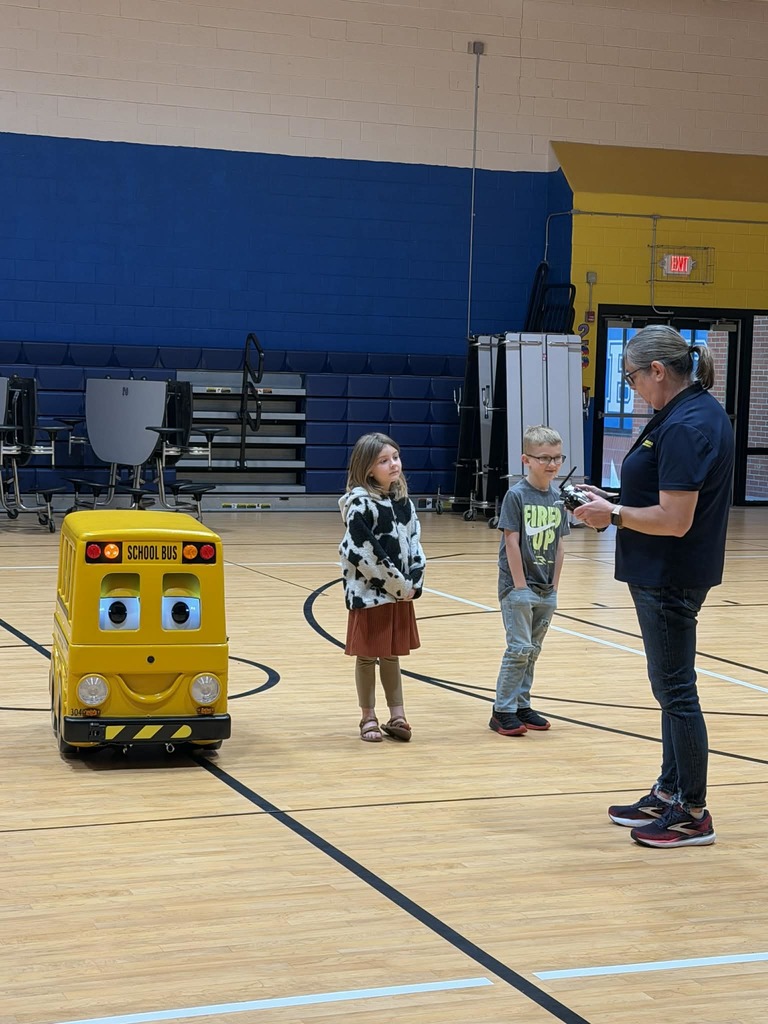 Students demonstrating to the class on how look at the driver before crossing the road. 