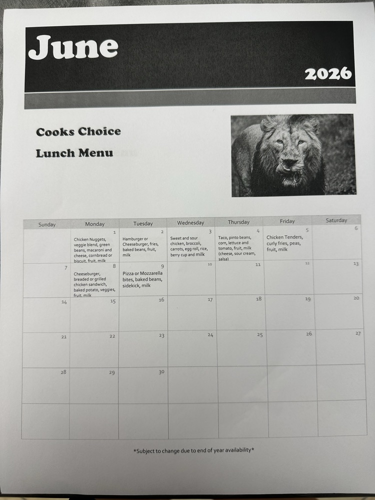June lunch menu