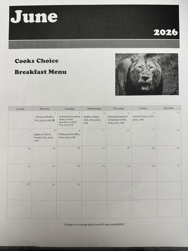 June breakfast menu 