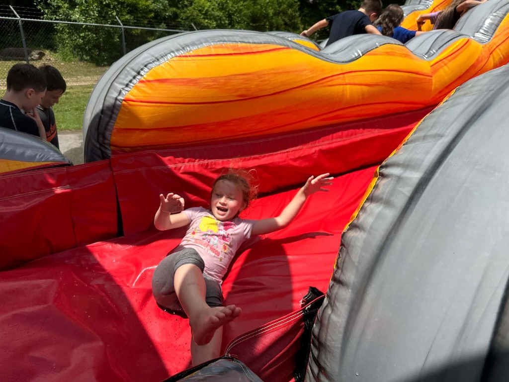 Cubs going down the waterslides. 