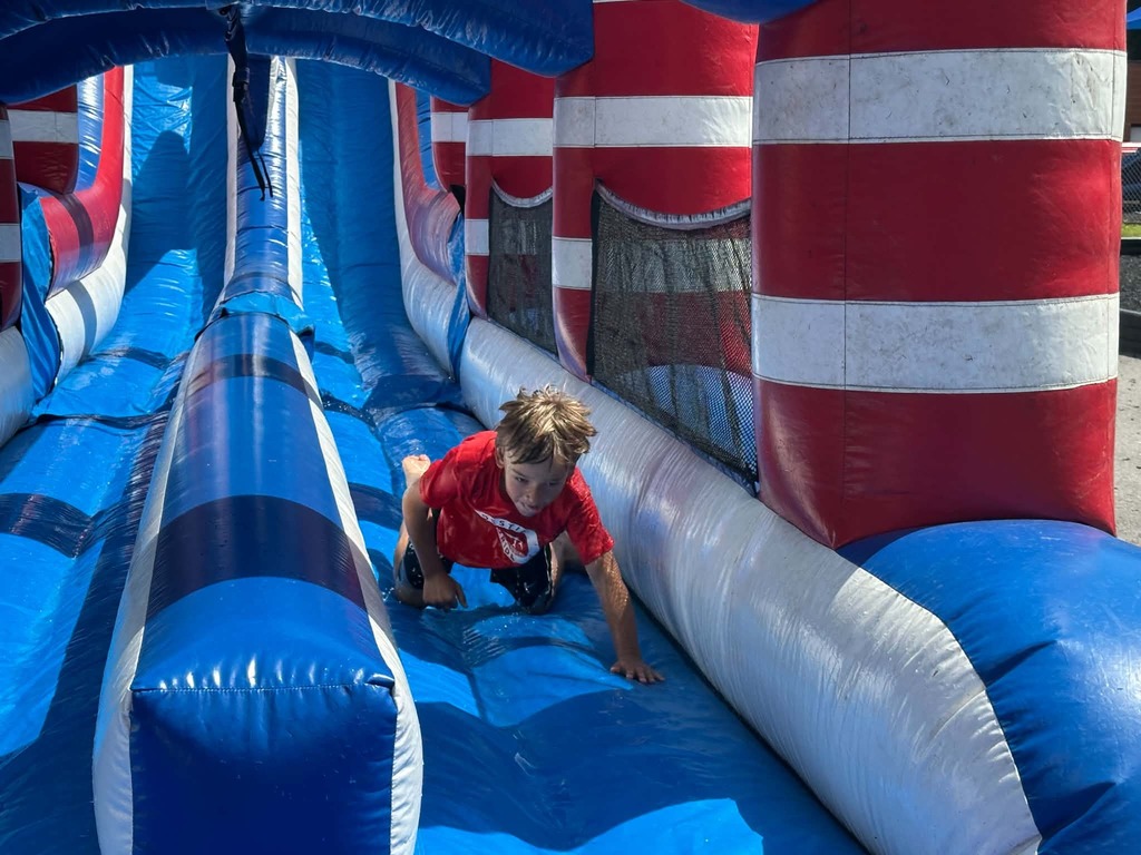 Cubs going down the waterslides. 