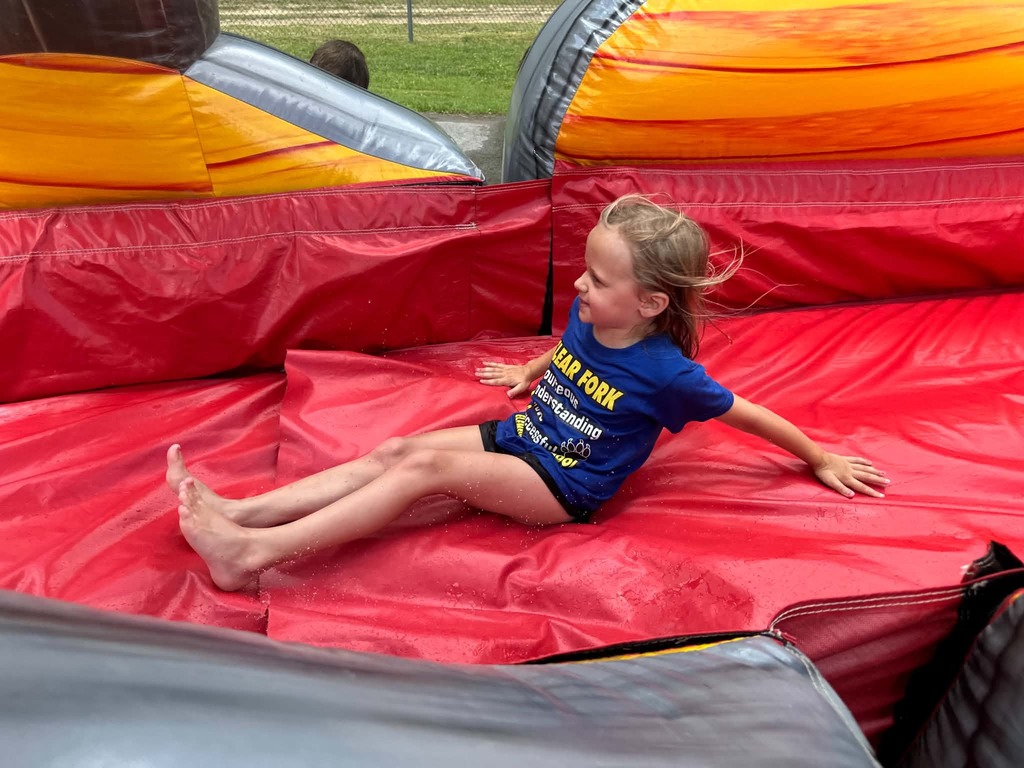 Cubs going down the waterslides. 