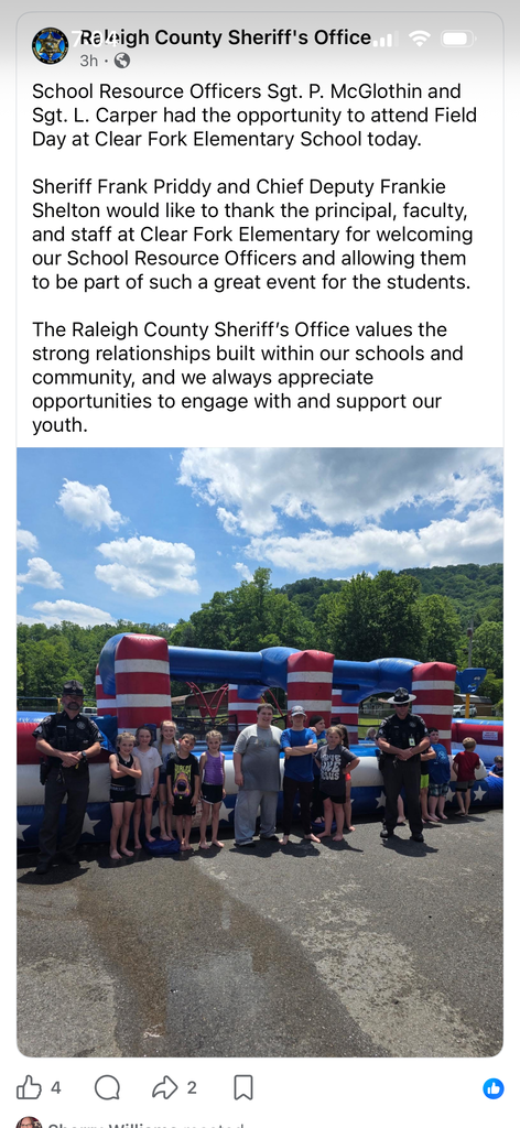 Cubs with the Raleigh County Sheriff Office School Resource Officers Sgt. P McGlothin and Sgt. L Carper who attended our water day!!!