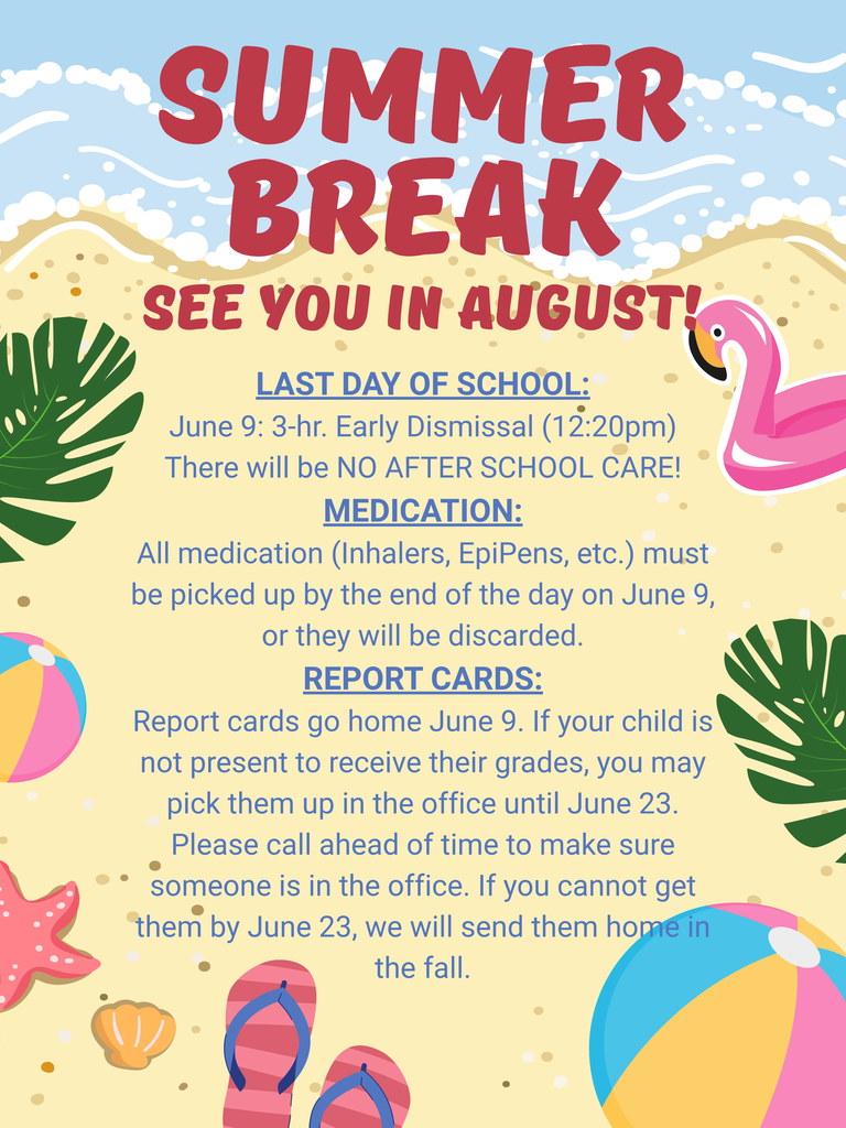 Flyer with the end of the year information with a summer background