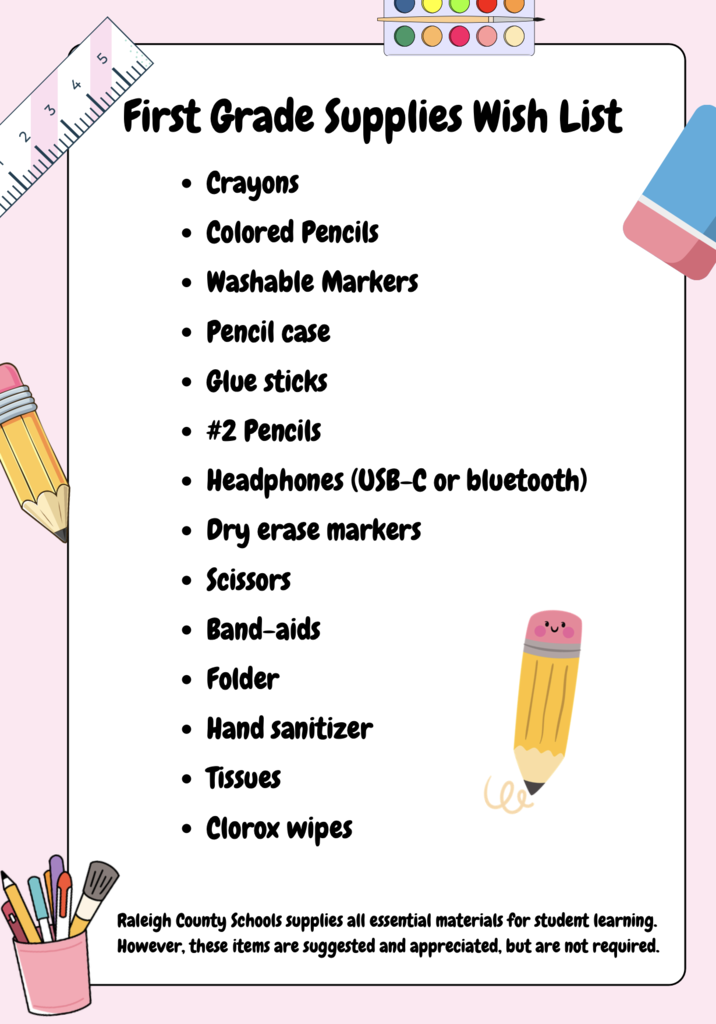 First Grade Supplies Wish List