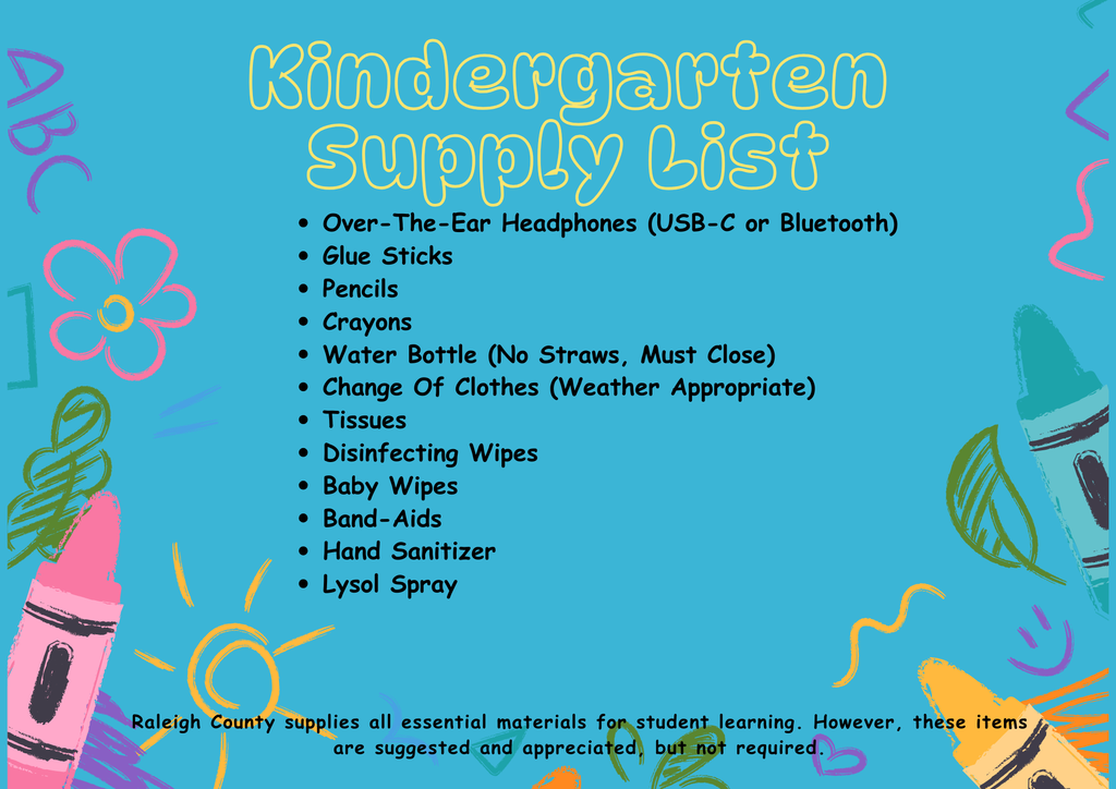 School Supply List for Kindergarten