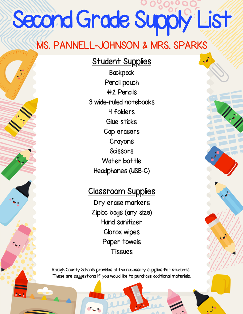 Second Grade Supply List