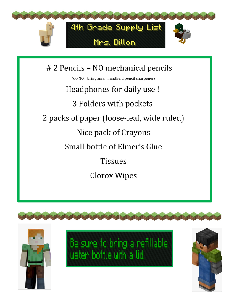 Fourth Grade School Supply List