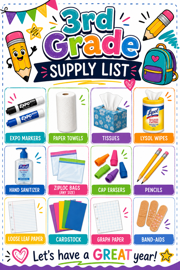 3rd Grade School Supply List