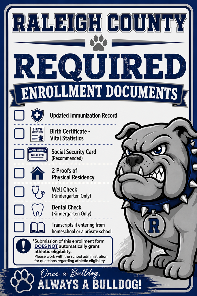 Required Documentation Checklist for Raleigh County Schools with Bulldog Clipart