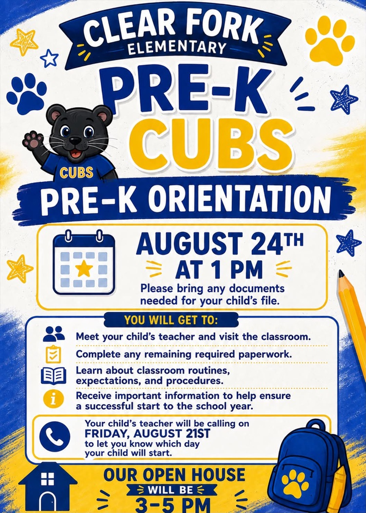 pre k orientation is August 24 at 1:00 pm.